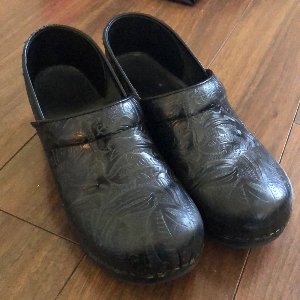 Black Patterned Dansko Clogs